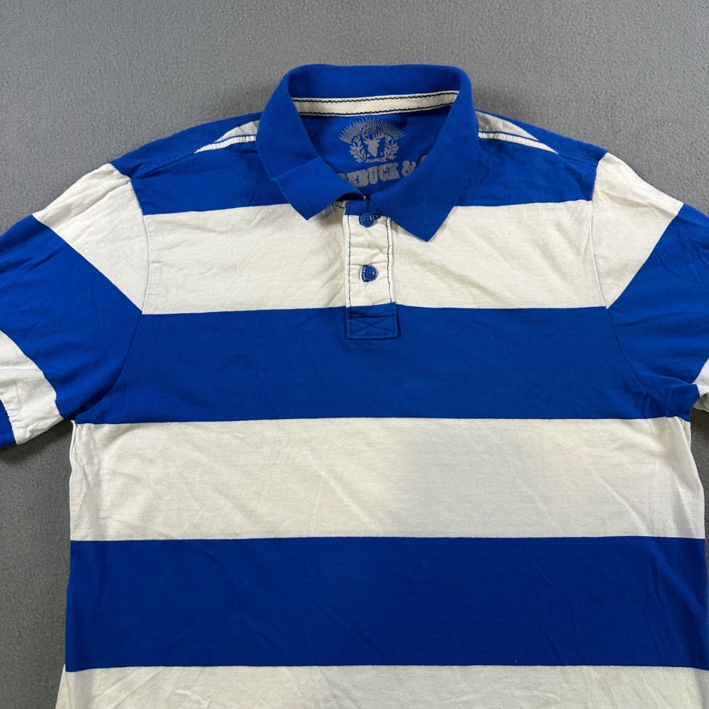 Roebuck & Co Mens Blue White Striped Polo Shirt Short Sleeve Cotton Size M